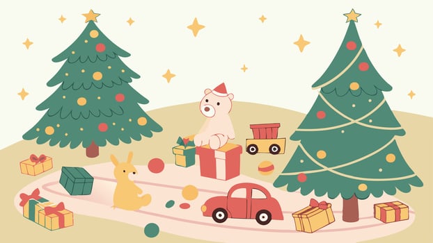 Magical Christmas background with Christmas toys and Christmas trees vector
