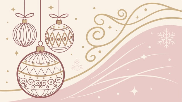 Pastel Pink and Gold Seasonal Background. Luxury Christmas Baubels. vector