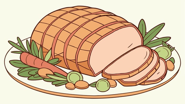 Roasted meat pork with vegetables for christmas or thanksgiving day illustration. vector