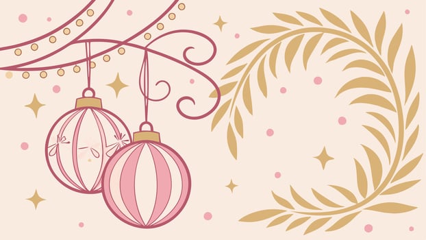 Seasonal Decorations. Luxury Pastel Pink and Gold Christmas Background. vector
