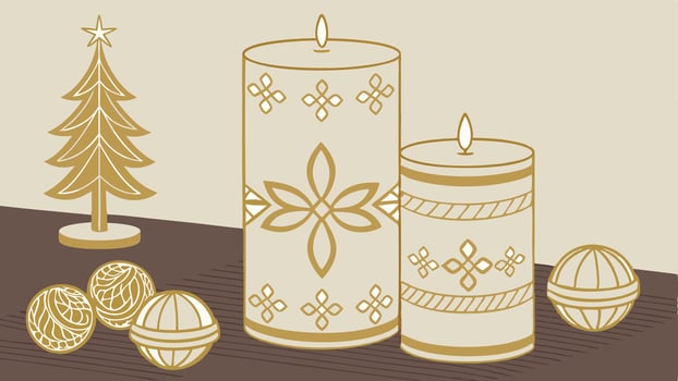 Set of christmas candles and theamed decorations in gold tones vector