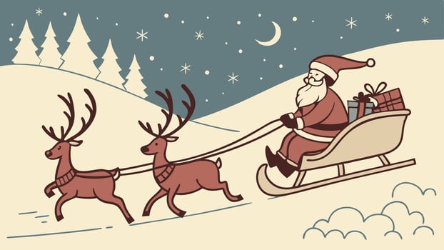 Sleigh card vintage snow greeting santa reindeer claus illustration christmas. vector