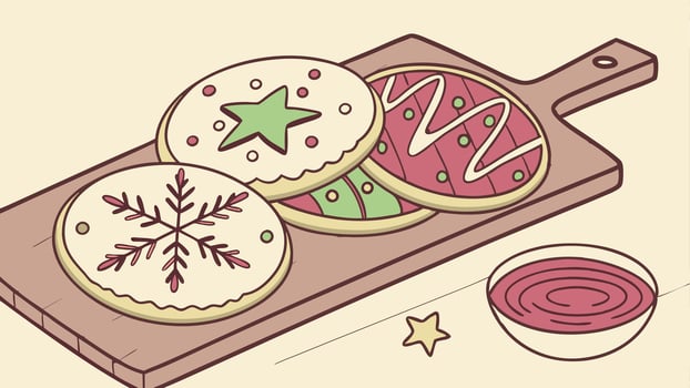 Tasty decorated christmas cookies on wooden background vector