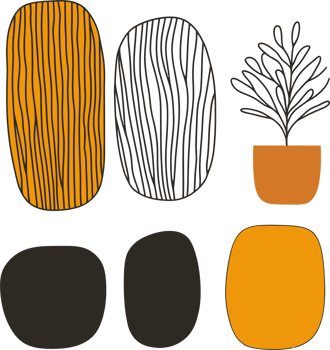 Minimalist Abstract Art with Natural Shapes and Potted Plant Illustration png