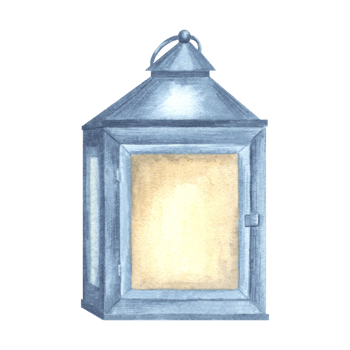 Oil lamp vintage, burning warm light. Cozy Christmas light. Hand drawn watercolor illustration isolated. Old fashioned kerosene lantern. Winter holiday clipart. Template for New Year design, print. png