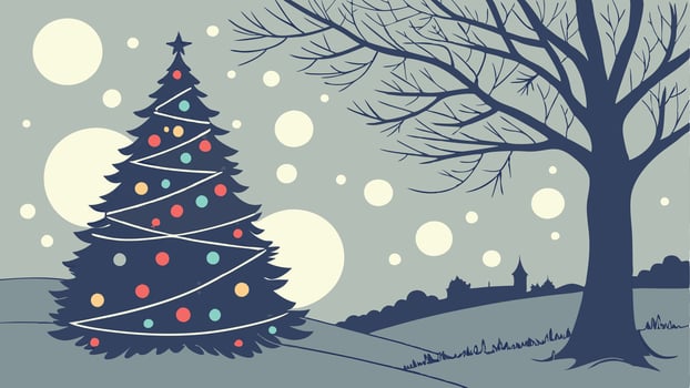 Christmas tree in the snow with lights vector
