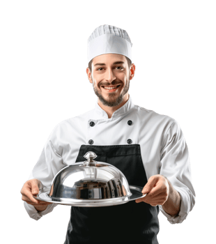 Waiter Carrying Cloche Isolated on Transparent Background png