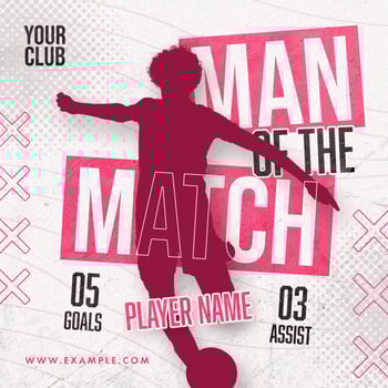 man of the match design with pink color background psd