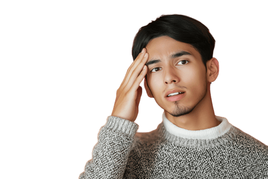 Young man with headache on transparent background png