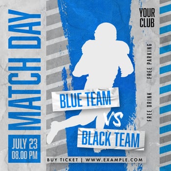 american football Social Media Template with blue background psd