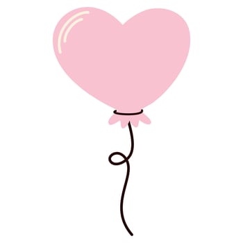 The balloon is floating, flying. Festive decoration with helium. A bright heart shaped balloon on a string. Festive decor, decorative plastic balloon. illustration isolated vector