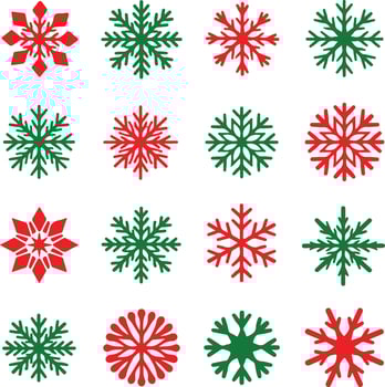 A set Christmas of snowflakes with a red And Green Snowflake white background vector
