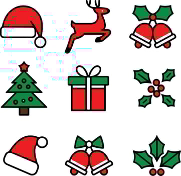 Christmas collection of Colorful icons including a Christmas tree Santa and Gifbox vector