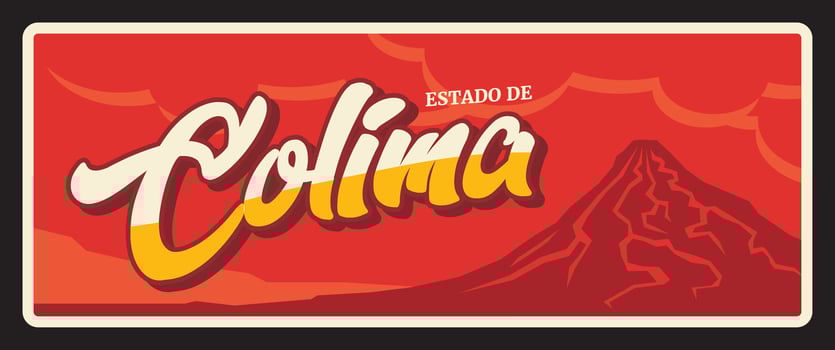 Estado de Colima state retro mexican travel plate vector