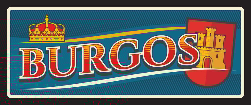 Burgos province of Spain vintage travel plate vector