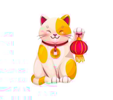 Cartoon Japanese Maneki Neko cat with lantern vector