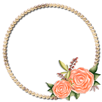 A round frame with pearls and roses png