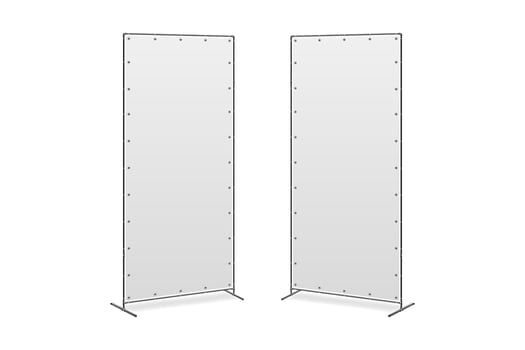 Double Banner Stand Wall on White Background. Vertical blank canvas promotion. Mockup template for advert. vector