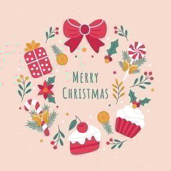 Christmas and New Year illustration with a wreath gift cupcake and lollipop vector