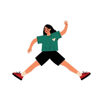 Happy Girl Jumping Wearing Casual Clothes, Young Woman Celebrating Important Event, Dance Party, Friendship, Sport Concept Illustration vector