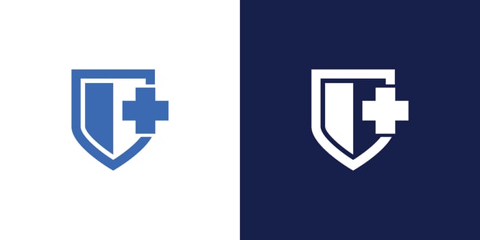 Two logos for the hospital, one with a blue and white background vector