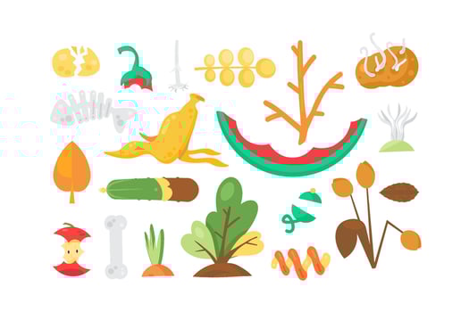 Organic Waste Food Disposal Cartoon Flat kit vector