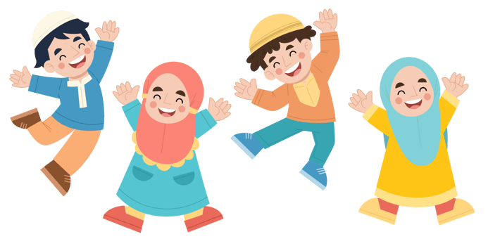 Illustration of happy Muslim children jumping high png