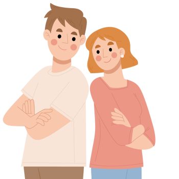 Illustration of a young happy couple looking at each other png