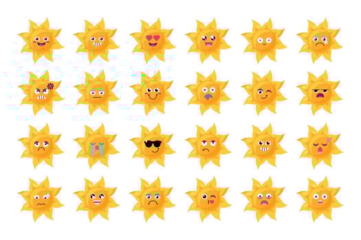 Facial Expressions Moods Of Yellow Emoji Sun Set vector