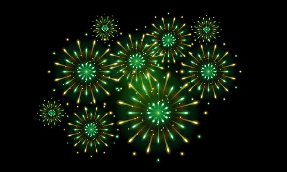 realistic golden green fireworks, yellow green fireworks for celebration background decoration, second option vector
