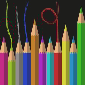 Layout - logo. Colored pencils on a dark background. Back to school. vector