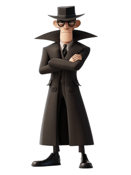 A cartoon man in a black coat and hat png