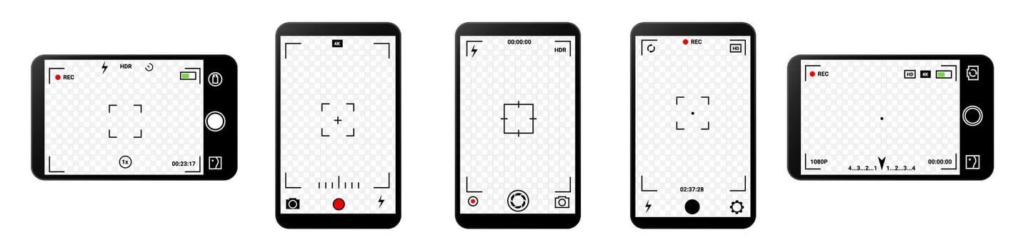 Smart camera interface with settings for photos and videos. vector