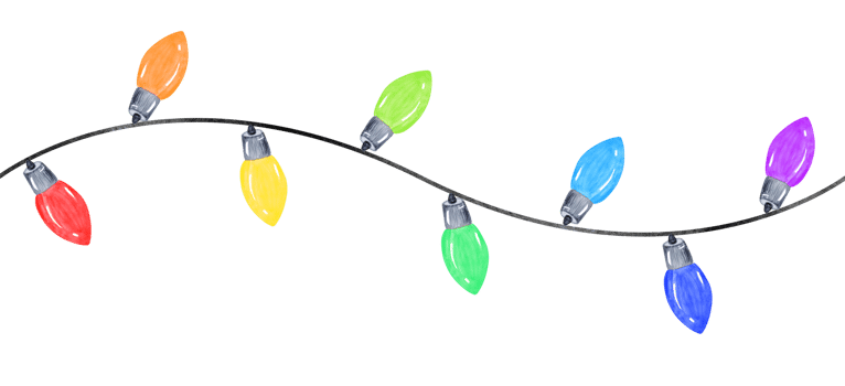 watercolor multicolor garland with light bulbs isolated. Christmas decoration for greeting cards and banners png