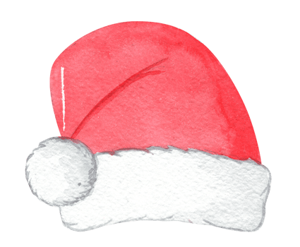 watercolor red santa hat with white fluffy pom pom isolated png