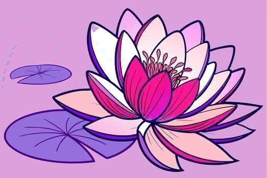 Professional Water Lily Illustration Pink, Purple, Detailed. vector