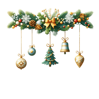 Christmas Border and Frame with Ball Berries Pine Branches Tree gold ribbon And Green Leaves png