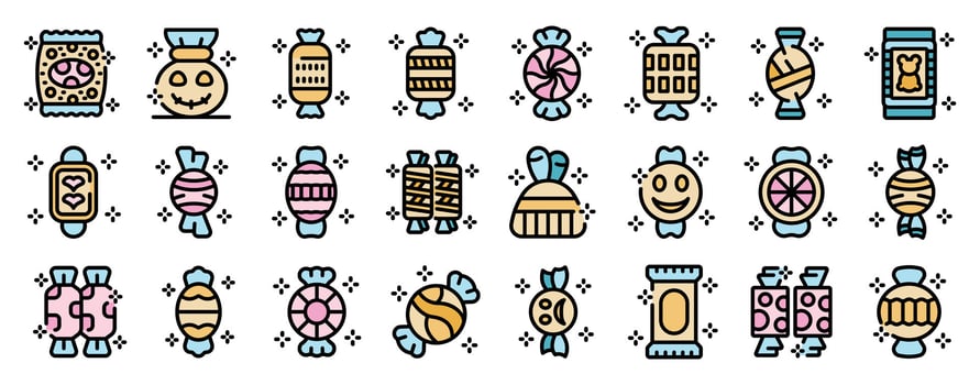 Colorful halloween candy icons representing trick or treating and festive sweets vector