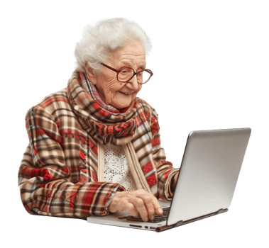 Grandmother Using Laptop Isolated on Transparent Background png