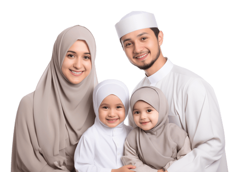 Muslim Family of 4 Isolated on Transparent Background png