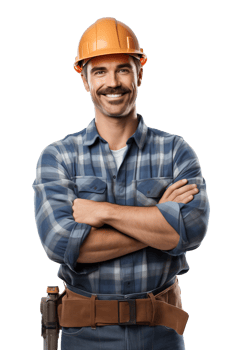 Happy Construction Worker Crossed Arms Isolated on Transparent Background png