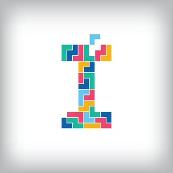 Unique colorful letter I falling pixel style. Editable design. Alphabets are related to each other. vector