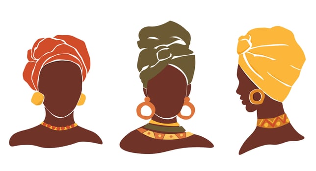 Abstract portraits of dark-skinned women in national clothes, turbans and jewelry. vector