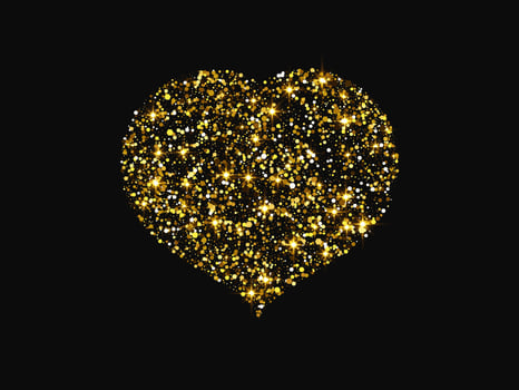 Gold glitter heart on dark background vector