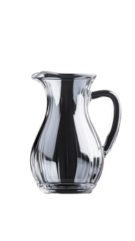 Elegant glass pitcher with a curved design, showcasing clarity and shine on transparent background png