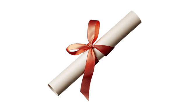 Diploma scroll with red ribbon, rolled parchment, elegant design, certificate representation, graduation symbol on transparent background png
