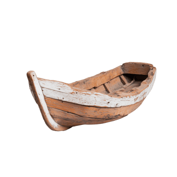 Vintage wooden boat model with intricate details and rustic charm on transparent background png