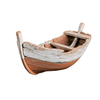 Rustic wooden fishing boat model with detailed texture and weathered finish on transparent background png
