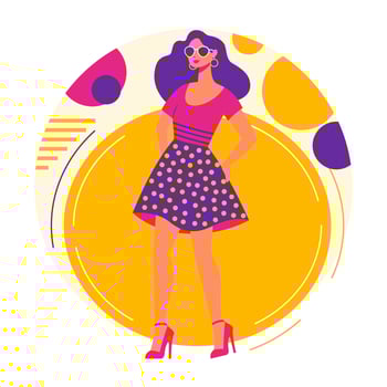 Beautiful Girl Character Wearing Sunglasses Outfit Fashion in Retro Style with Memphis Decoration vector