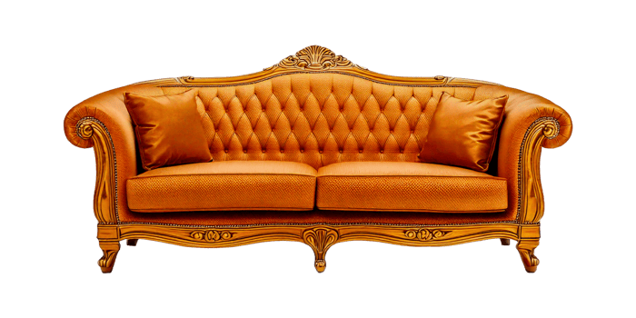 leather armchair isolated on white. a couch with a gold cushion png